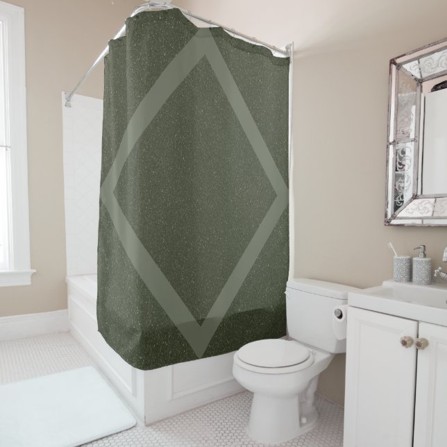 Custom Moss Green Shower Curtain with Frame (In Situ)