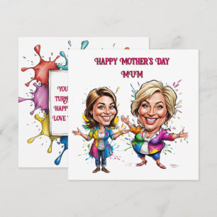 Custom Mother and daughter caricature art Card