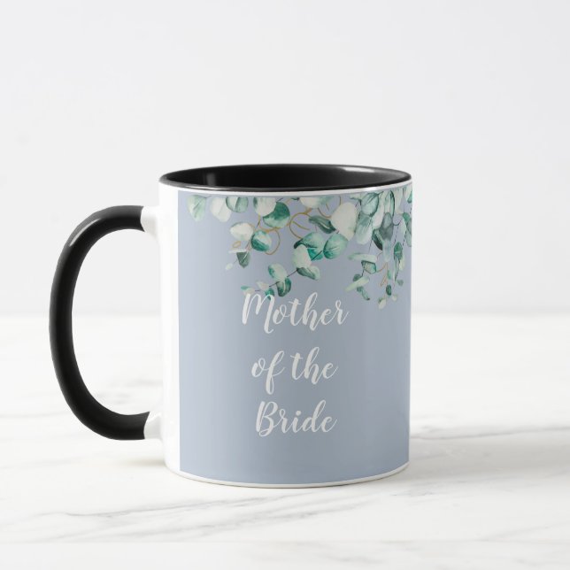 Custom Mother of Bride Groom Dusty Blue Eucalytpus Mug (Left)