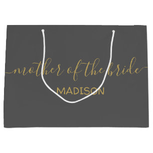 Custom Mother of the Bride Name Gold Script Grey Large Gift Bag