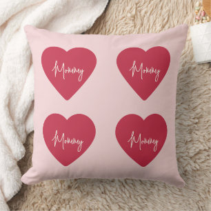 Custom Mother’s Day - Soft Pink & Red Heart Cushion