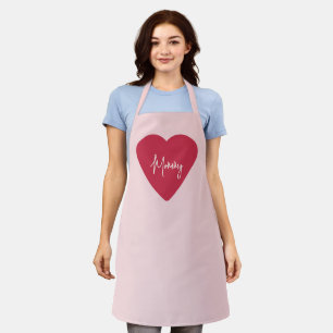 Custom Mother’s Day - Soft Pink & Red Heart Gift - Apron