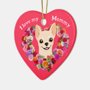 Custom Mother's Day Chihuahua Roses Heart Ceramic Tree Decoration