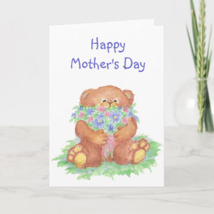 Custom Mother's Day Cute Bear with Flowers Card