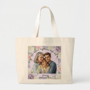 Custom Mother's day photo Always your babies Large Tote Bag
