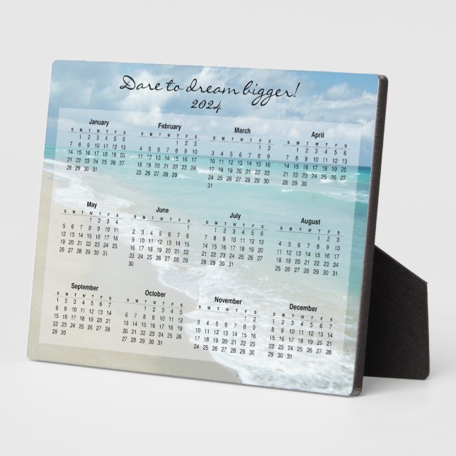Custom Motivational Beach 2024 Desk Calendar Plaque (Side)