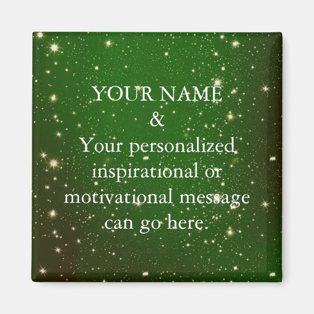 Custom Motivational Message Green Glitter Magnet (Front)