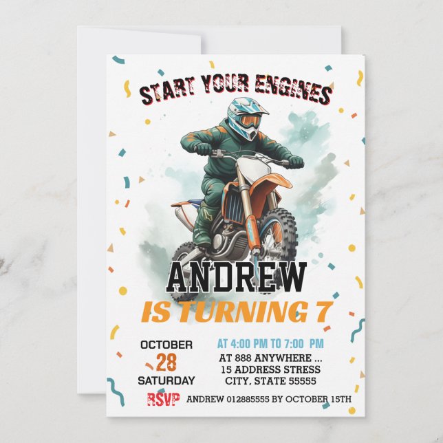 Custom Motocross Dirt Bike Andventure Boy Birthday Invitation (Front)