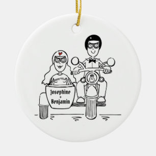 Custom Motorbike and Sidecar Wedding Gift Ceramic Tree Decoration