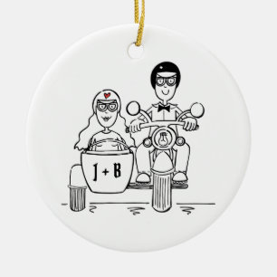 Custom Motorbike and Sidecar Wedding Gift Ceramic Tree Decoration