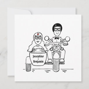 Custom Motorbike and Sidecar Wedding Invitation