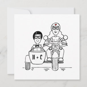 Custom Motorbike and Sidecar Wedding Invitation
