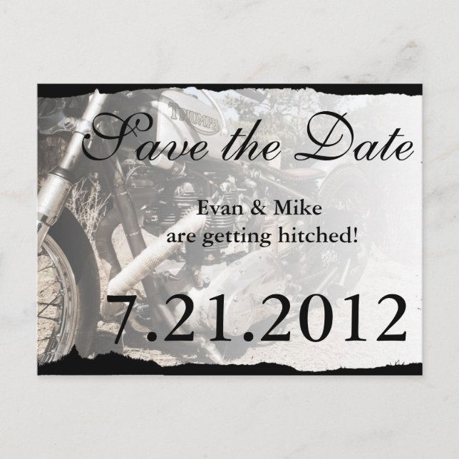 Custom Motorcycle Biker Save the Date Postcard (Front)