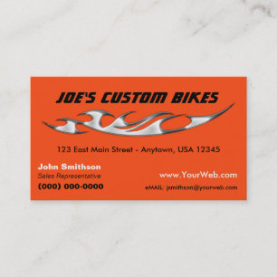 Custom Motorcycle   Chrome Flame Custom Bike Shop Business Card