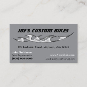 Custom Motorcycle   Chrome Flame Custom Bike Shop Business Card