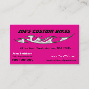 Custom Motorcycle   Chrome Flame Custom Bike Shop Business Card
