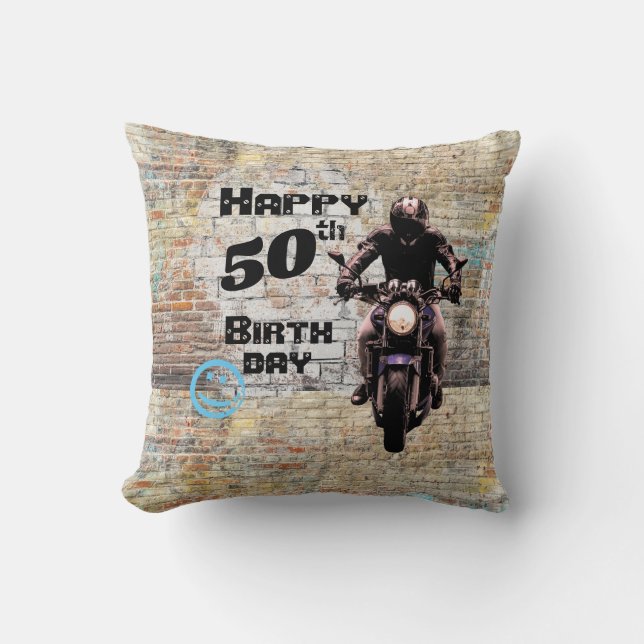 Custom Motorcycle Industrial Grunge Brick Wall Gra Cushion (Front)