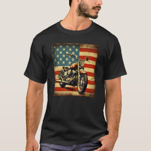 Custom Motorcycle Retro USA Flag Retro Biker Vinta T-Shirt