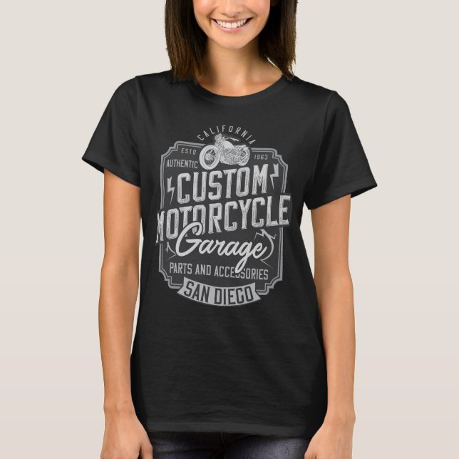 Custom Motorcycle style rider gasoline garage T-Shirt (Front)