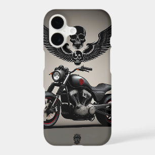 Custom Motorcycle with Skull and Wing Graphic
