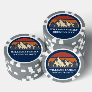 Custom Mountain Sunset Blue Log Cabin Poker Chips