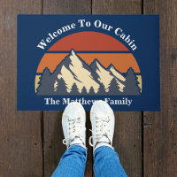 Custom Mountain Sunset Blue Log Cabin Welcome