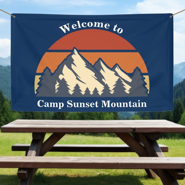 Custom Mountain Sunset Nature Camp Blue Welcome Banner (Creator Uploaded)