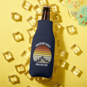 Custom Mountain Sunset Navy Blue Bottle Cooler