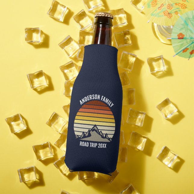 Custom Mountain Sunset Navy Blue Bottle Cooler (In Situ Summer)