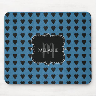 Custom Mouse Pad Grunge Hearts Blue Black