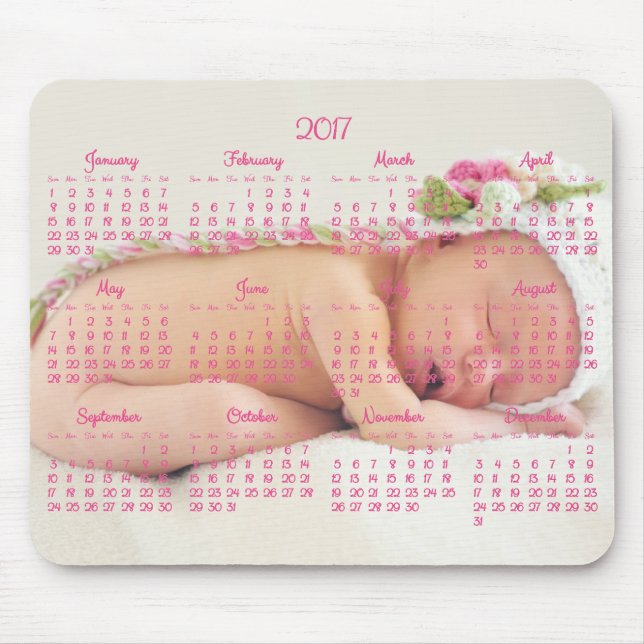 Custom Mouse Pad Pink Calendar 2017 Baby Photo (Front)