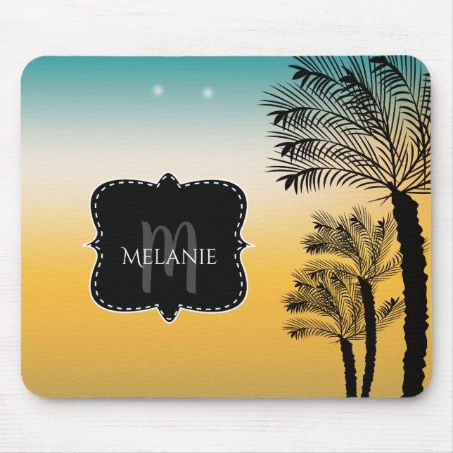 Custom Mouse Pad Tropical Sunset Monogram Name 2 (Front)