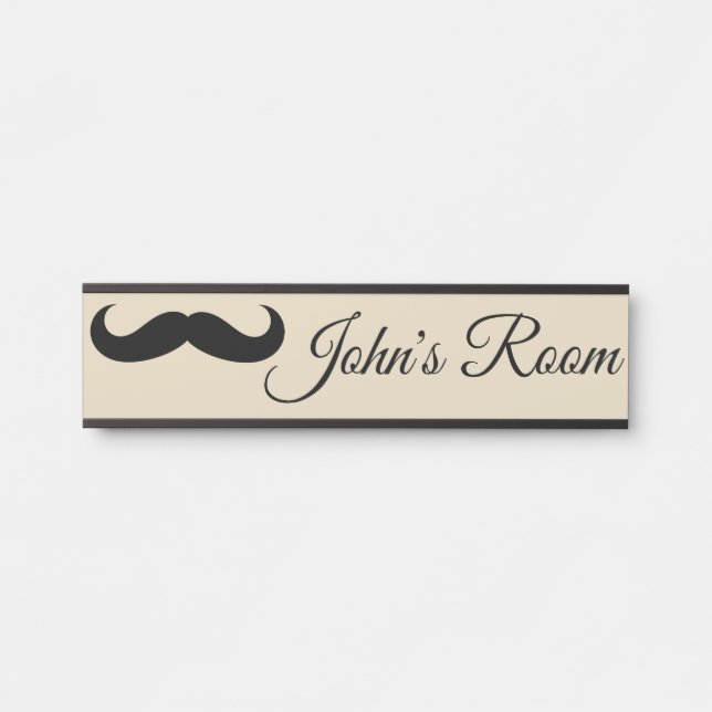 Custom Moustache Design Name Door Sign (Front)