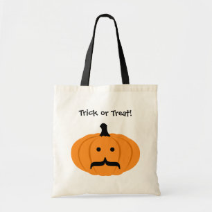 Custom moustache orange pumpkin trick or treat tote bag