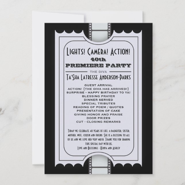 CUSTOM Movie Party Program Admission Ticket Invitation (Front)