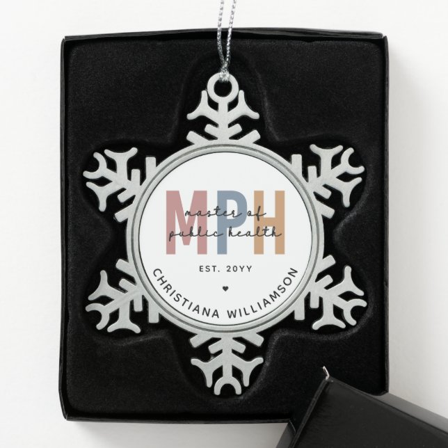 Custom MPH Master of Public Health Graduation Snowflake Pewter Christmas Ornament (Box)