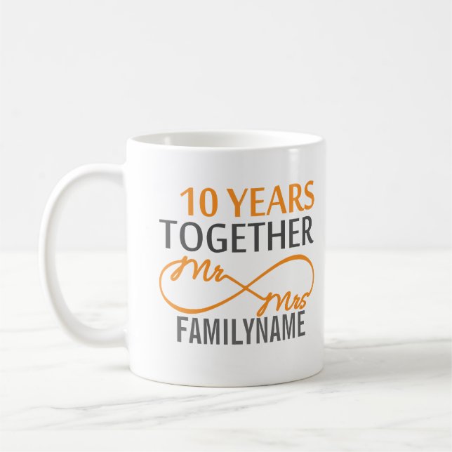 Custom Mr and Mrs 10th Anniversary Coffee Mug (Left)