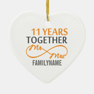 Custom Mr and Mrs 11th Anniversary Ceramic Tree Decoration