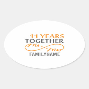 Custom Mr and Mrs 11th Anniversary Oval Sticker