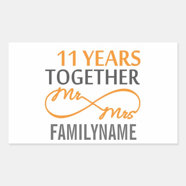 Custom Mr and Mrs 11th Anniversary Rectangular Sticker (Front)