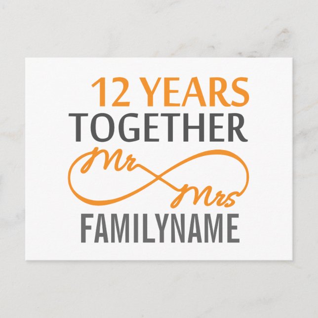Custom Mr and Mrs 12th Anniversary Postcard (Front)