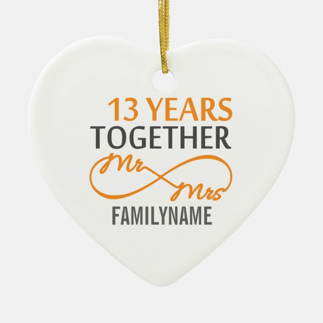 Custom Mr and Mrs 13th Anniversary Ceramic Tree Decoration (Front)