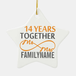 Custom Mr and Mrs 14th Anniversary Ceramic Tree Decoration