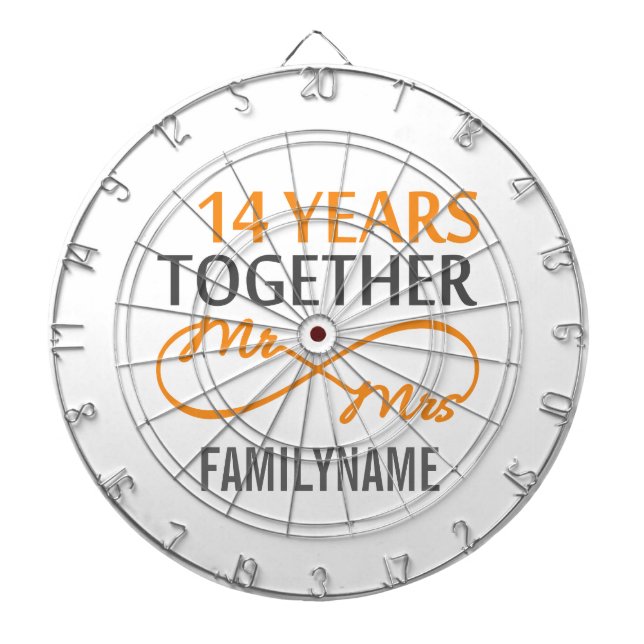 Custom Mr and Mrs 14th Anniversary Dartboard (Front)