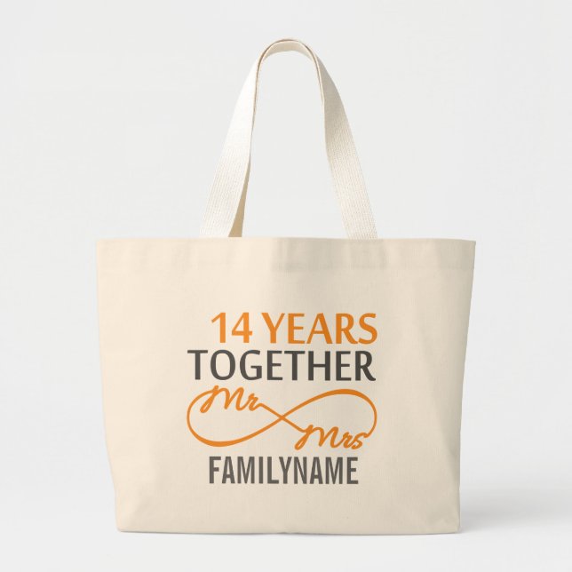 Custom Mr and Mrs 14th Anniversary Large Tote Bag (Front)