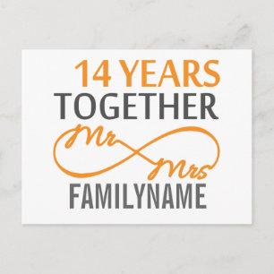 Custom Mr and Mrs 14th Anniversary Postcard