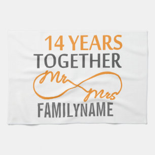Custom Mr and Mrs 14th Anniversary Tea Towel