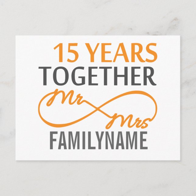 Custom Mr and Mrs 15th Anniversary Postcard (Front)