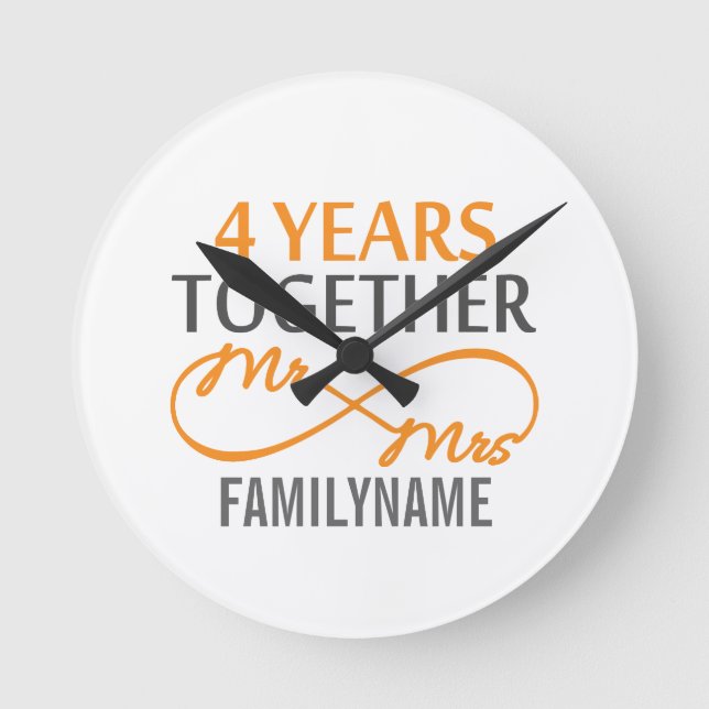 Custom Mr and Mrs 4th Anniversary Round Clock (Front)