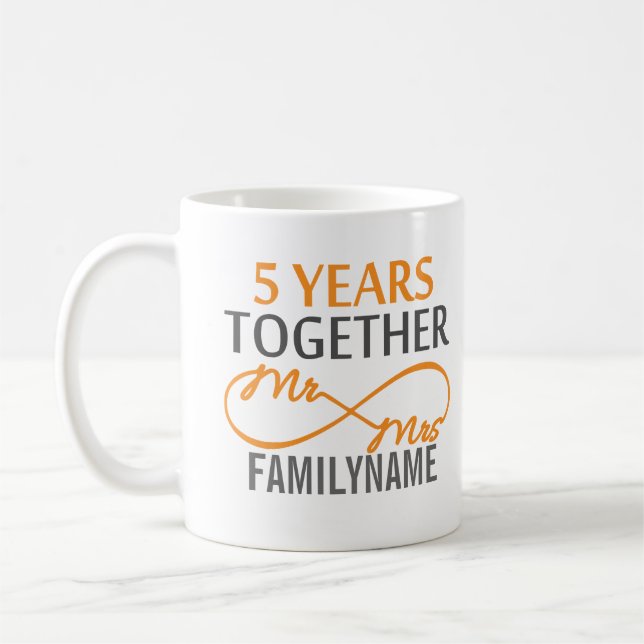 Custom Mr and Mrs 5th Anniversary Coffee Mug (Left)